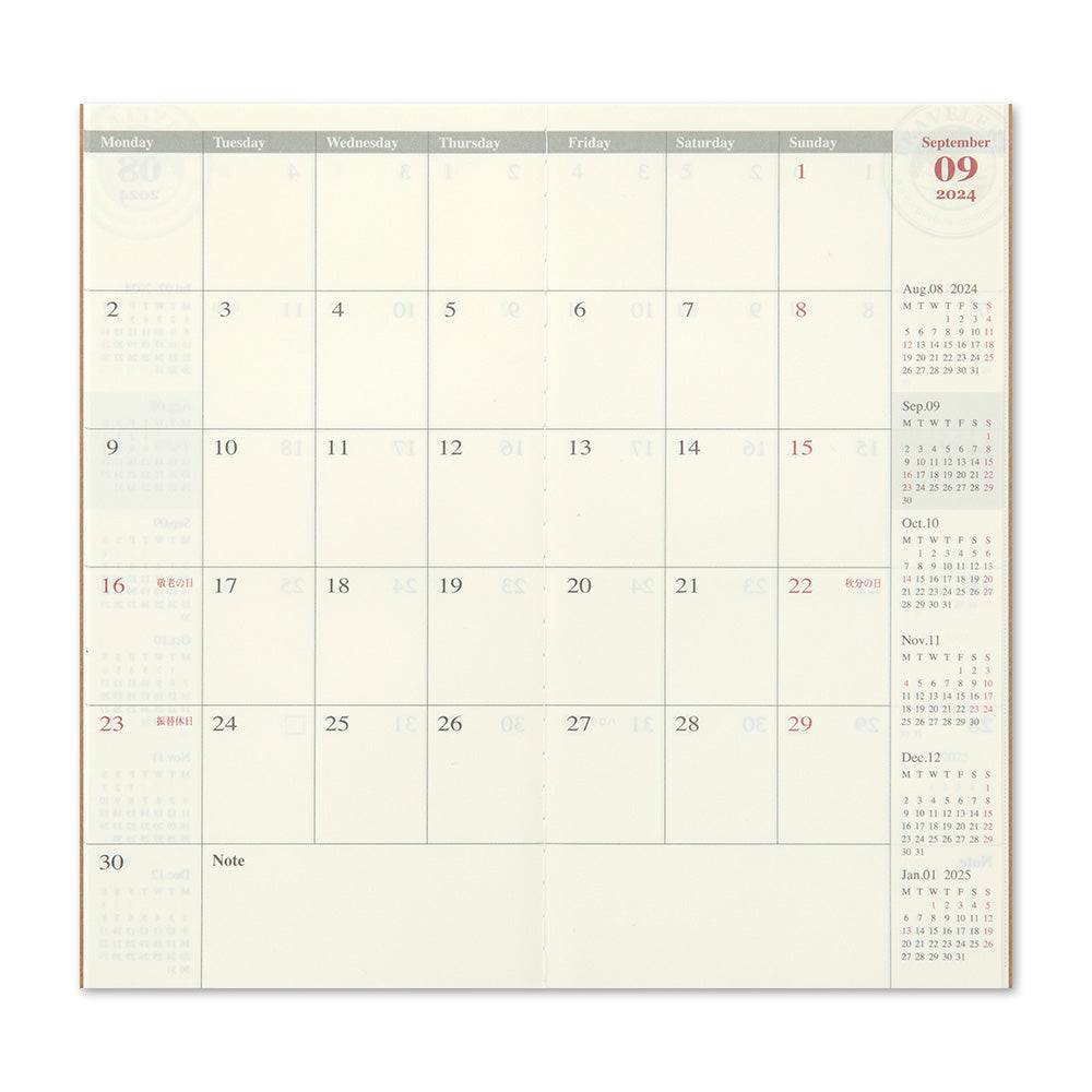 Travelers Notebook - 2025 Kalender, Monthly regular size