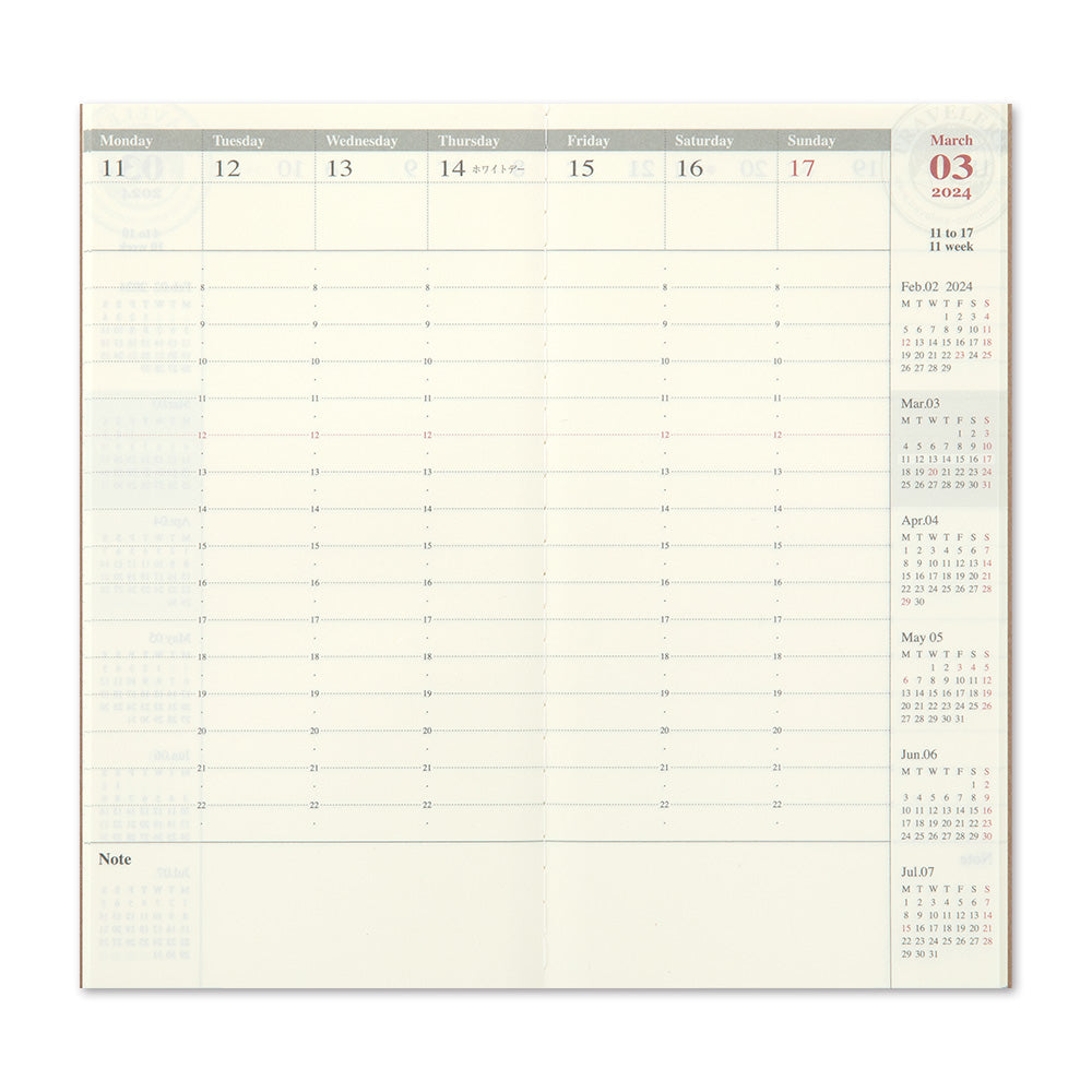 Travelers Notebook - 2024 Calendar, Weekly Vertical regular size