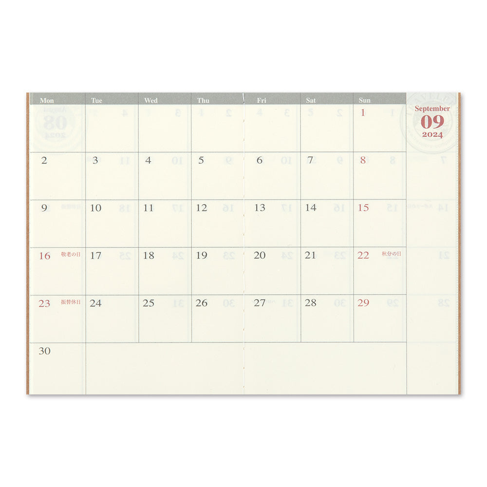 Travelers Notebook - 2025 Kalender, Monthly passport size